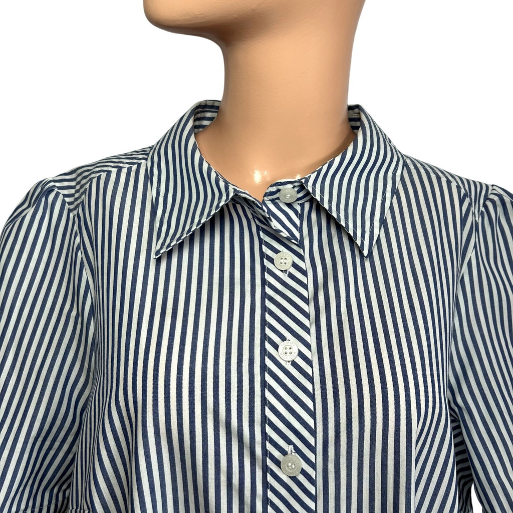 Tommy Hilfiger Blue White Striped Ruffle 14 Shirt Dress Cotton Coastal Preppy