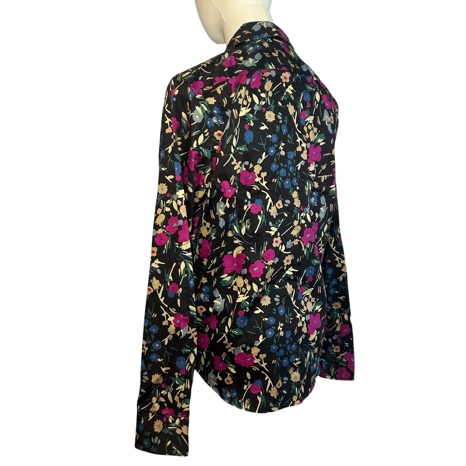 Lauren Ralph Lauren Floral Non-Iron Button Down Shirt Medium Black Pink Career