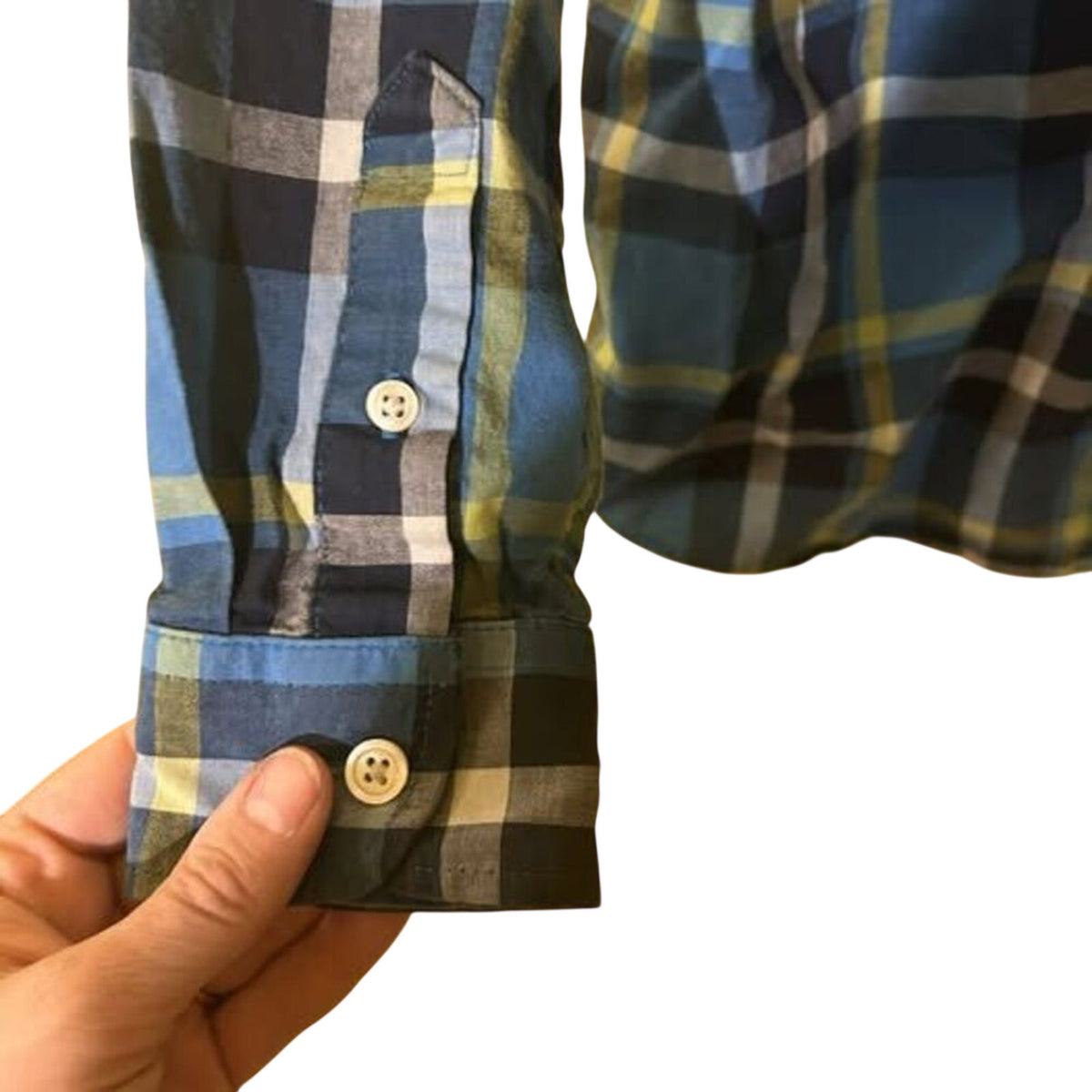 Cat & Jack Boys Blue Green Plaid Shirt Size 6/7 Long Sleeve FLAW
