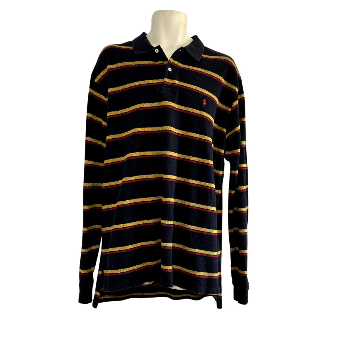 VTG 90s Polo Ralph Lauren XL Navy Blue Striped Long Sleeve Polo Shirt Preppy