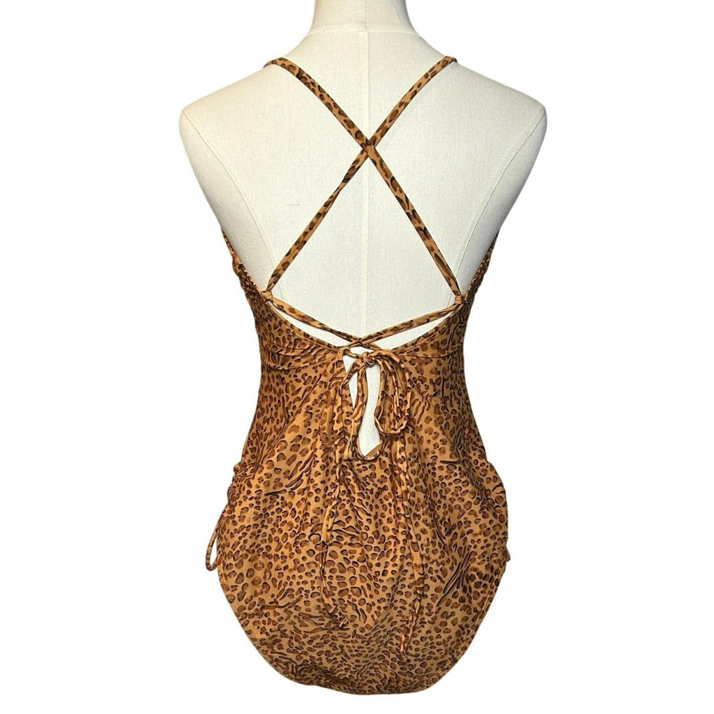 Leopard Print Strappy Back One Piece Swimsuit Coquette Y2K Whimsigoth Grunge M-L