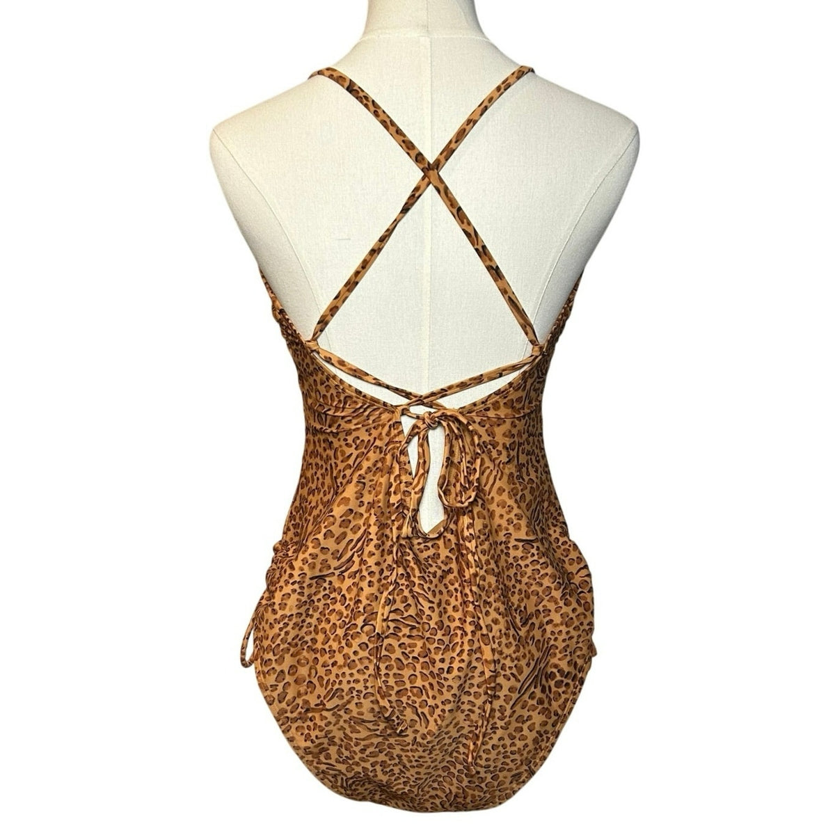 Leopard Print Strappy Back One Piece Swimsuit Coquette Y2K Whimsigoth Grunge M-L