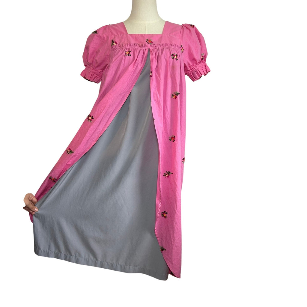 Pink Floral Puff Sleeve Square Neck Regency Bridgerton Dress S Cottage Coquette