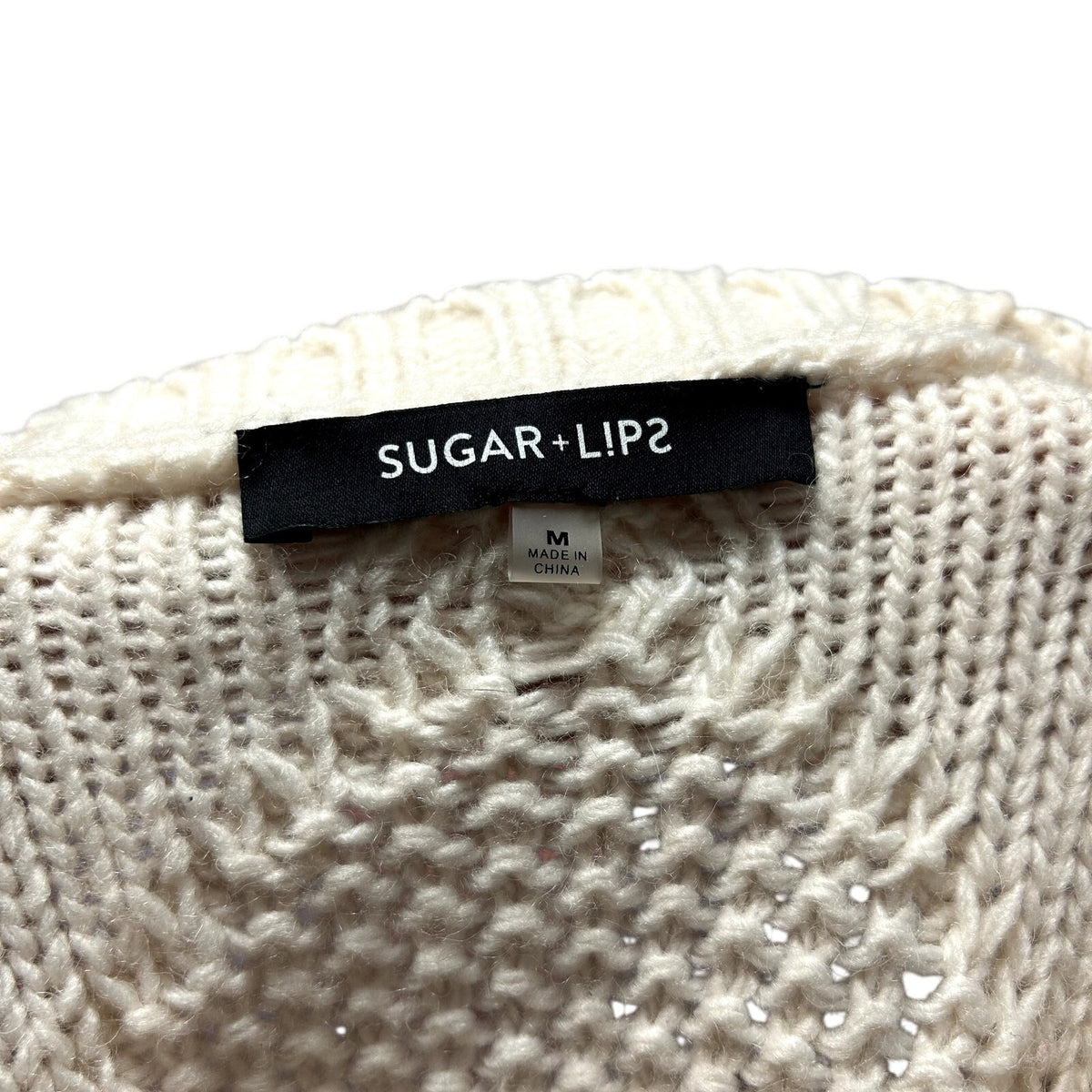 SugarLips M White Knit Fair Isle Fringe Fisherman Sweater Boho Chic Cottage