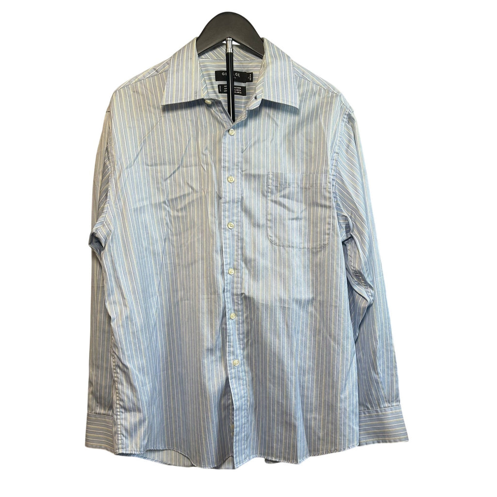 George Light Blue White Pinstripe Long Sleeve Button Down Shirt Large 42/44 Flaw