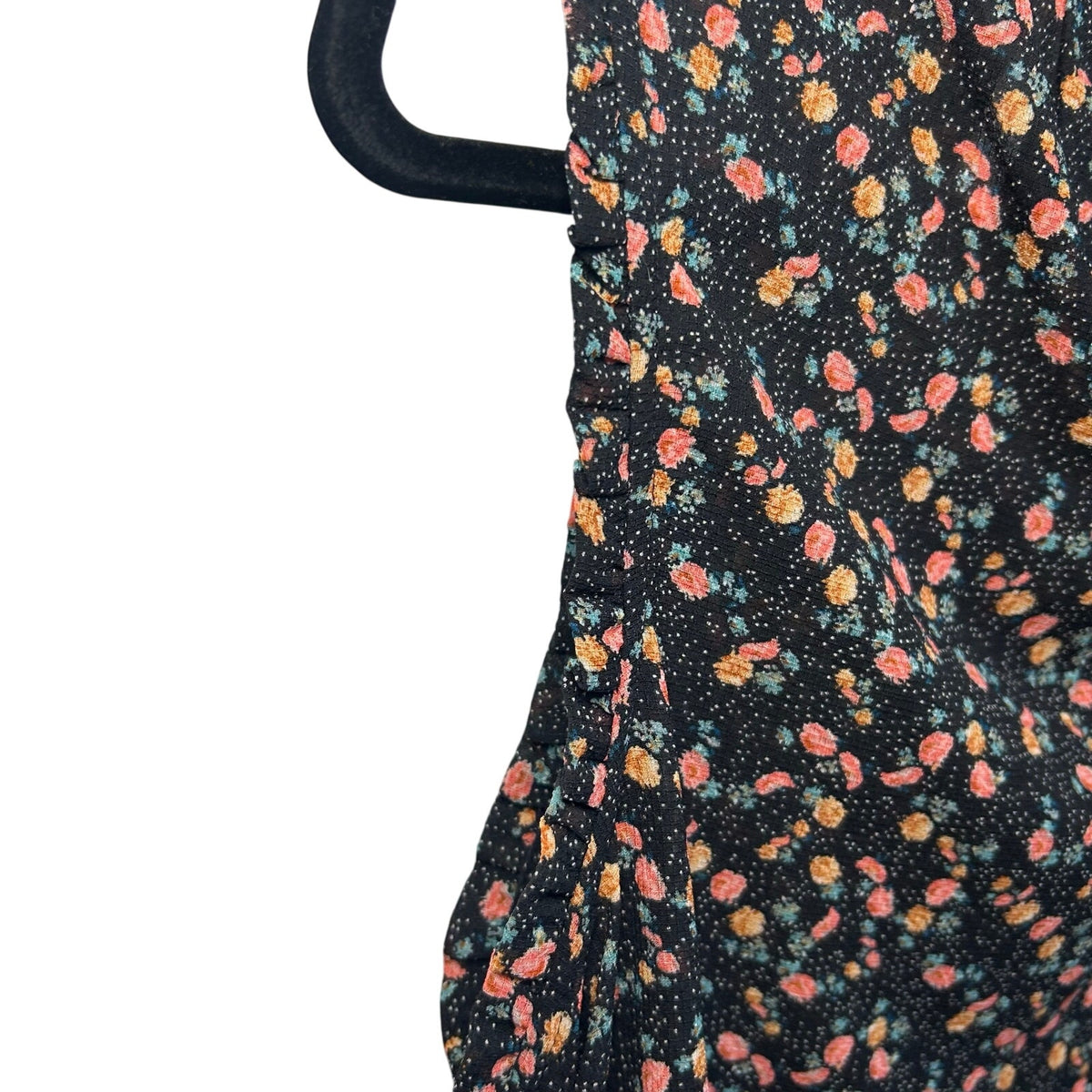 Black Pink Floral Sleeveless Mock Neck M Smocked Top Ruffle Y2K Romantic Goth