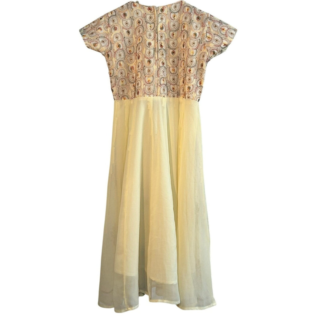 VTG 70s Anmol Indian Metallic Gold Thread Chiffon Dress Boho Whimsigoth XXS