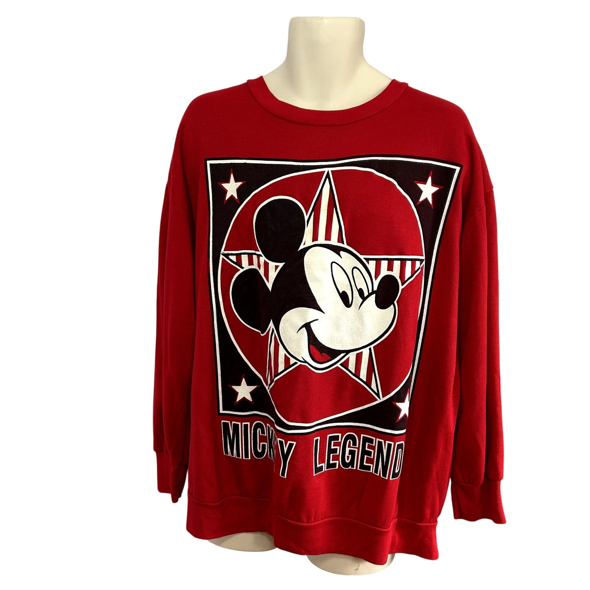 VTG 90s Disney XL Red Mickey Legends Graphic Sweatshirt Streetwear Kidcore Happy