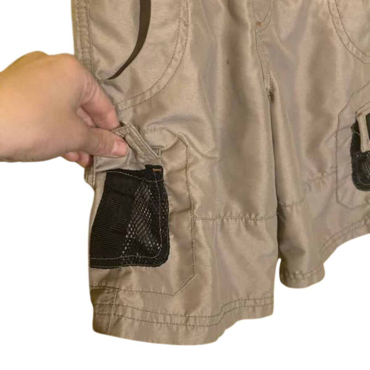 Lee Dungarees Boys Mesh Lined Cargo Shorts Tan Khaki Size L Y2K Gorpcore Utility