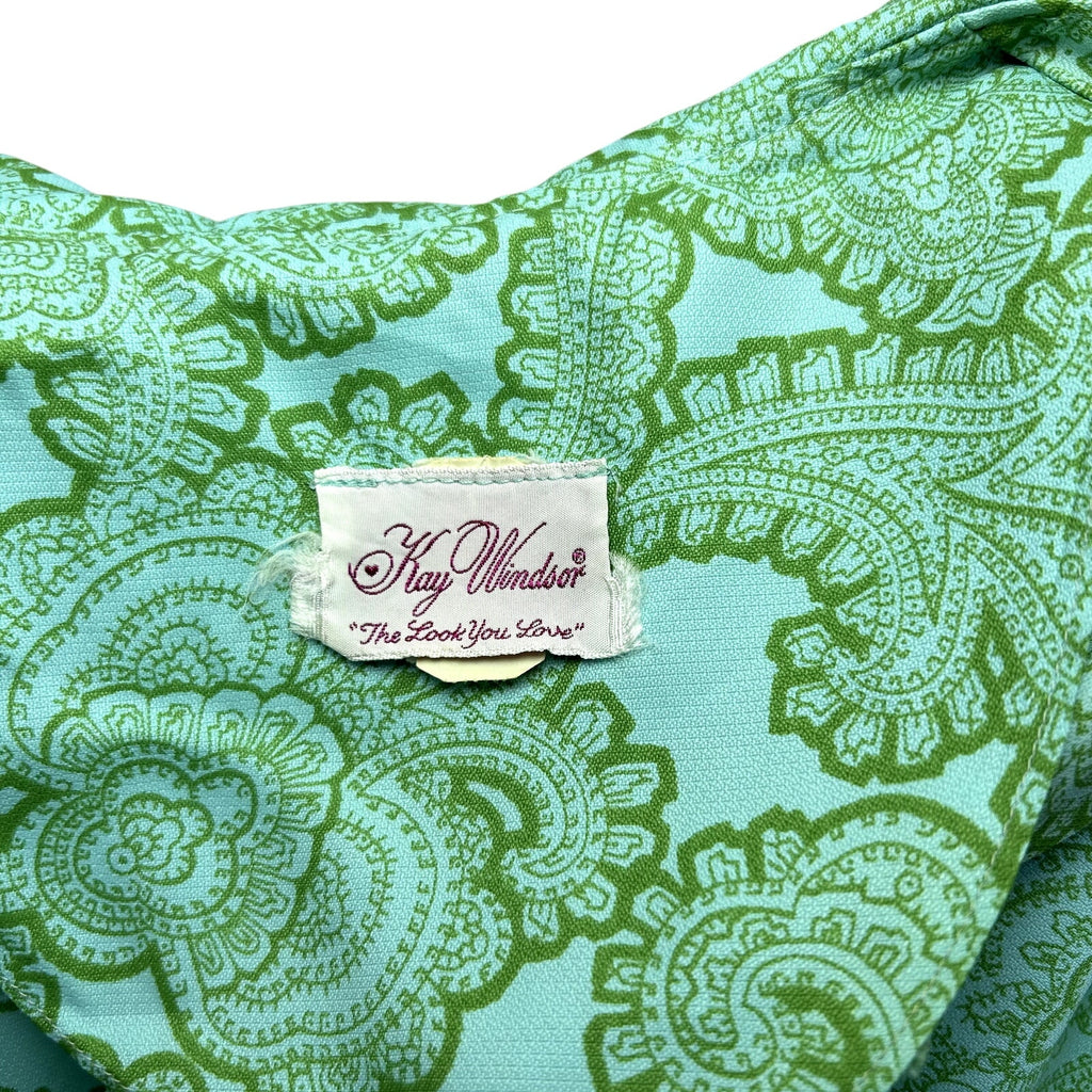 VTG 60s Kay Windsor Midi Dress Teal Paisley Retro Mod Secretary Union Made