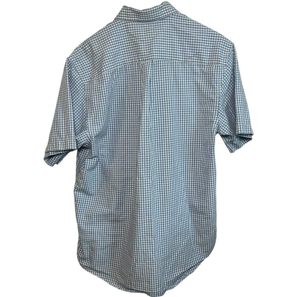VTG Y2K Arrow Light Blue Gingham Plaid Short Sleeve Button Down Shirt Basics