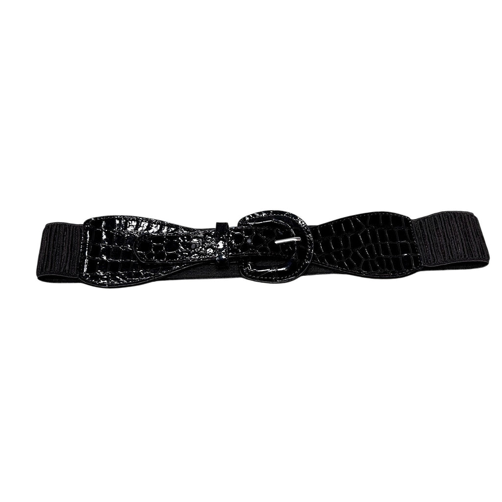 Serengeti S Brown Alligator Texture Elastic Cinch Waist Belt Western Boho Chic
