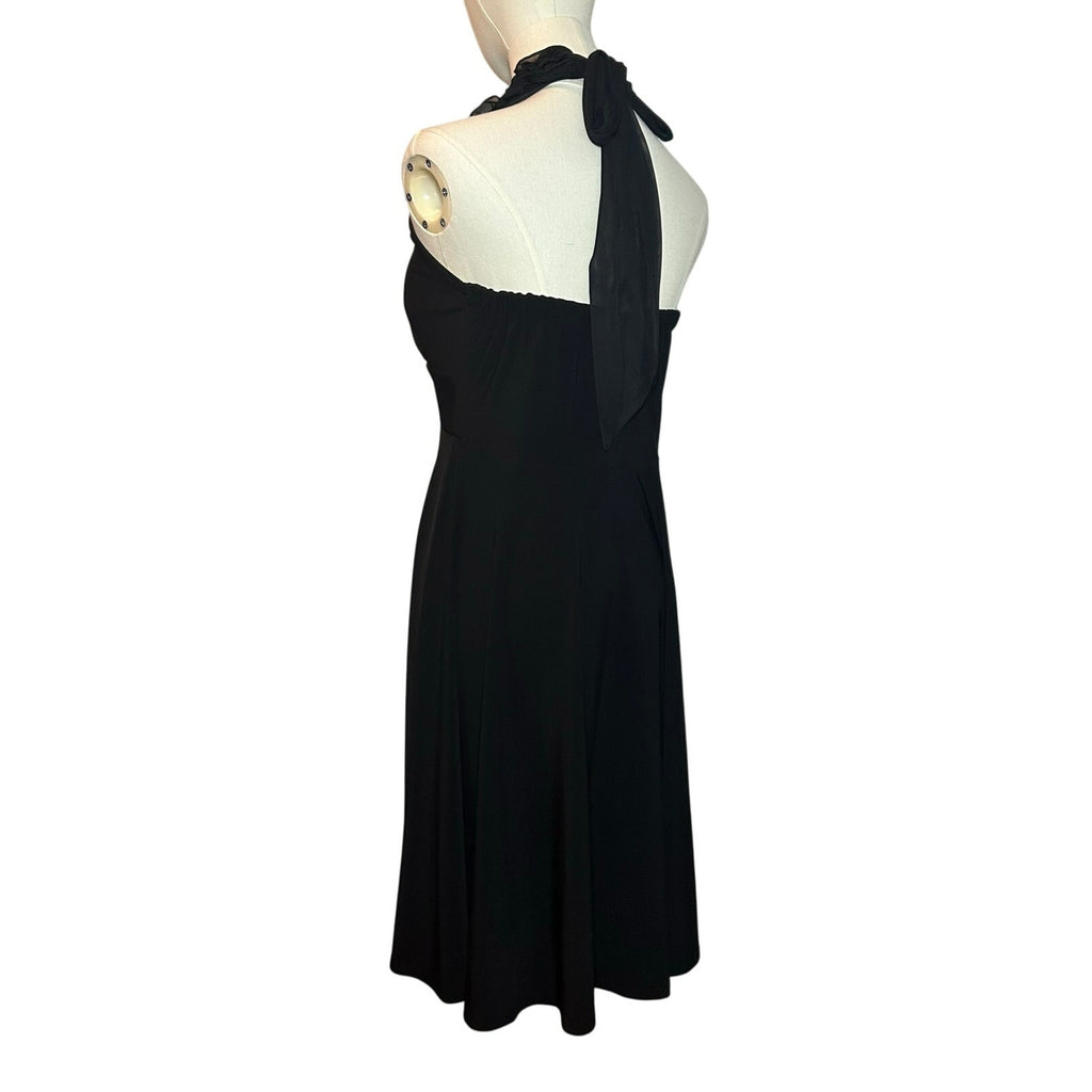 Blu Sage Black Halter Midi Dress 6 Lace Ruffle Cocktail Wedding Guest Party Boho