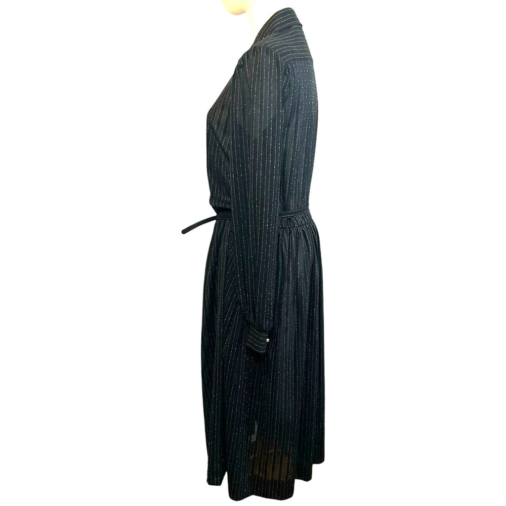 VTG 70s Butte Knit Sheer Pinstripe Pleated Midi Dress Whimsigoth Poetcore Preppy