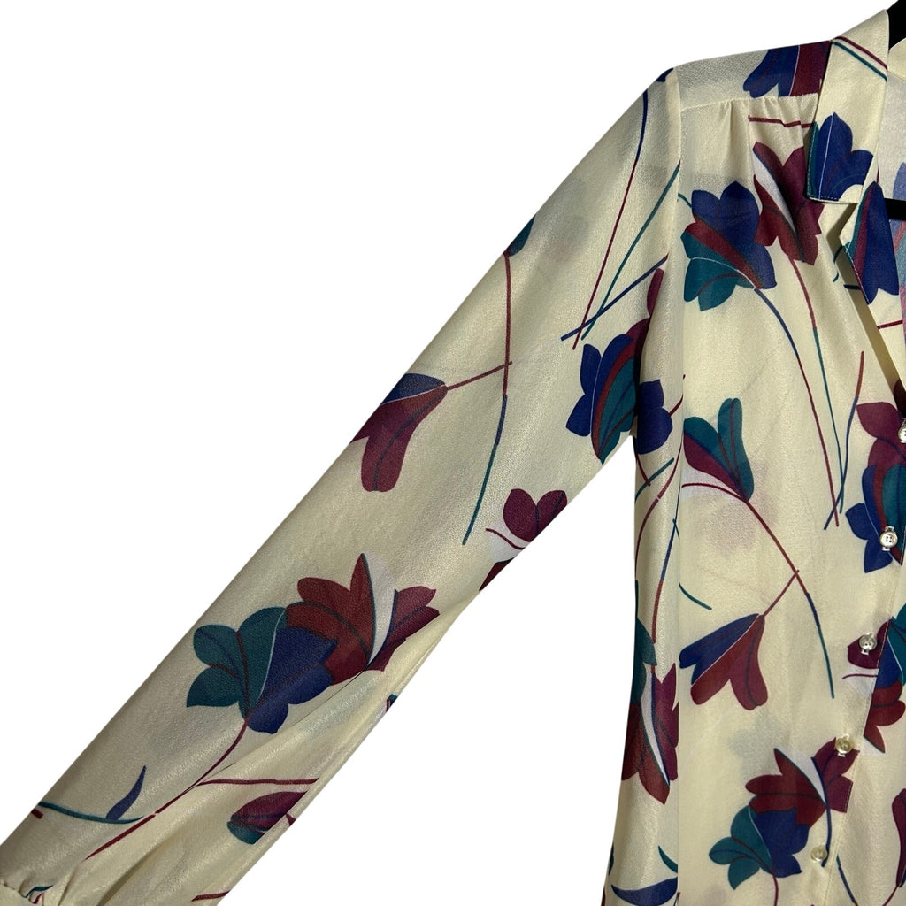VTG Vera Neumann Ivory Floral Button Up Blouse Large Whimsygoth Boho Retro 70s