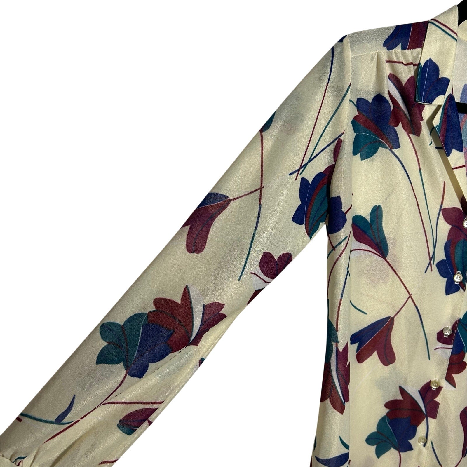 VTG Vera Neumann Ivory Floral Button Up Blouse Large Whimsygoth Boho Retro 70s