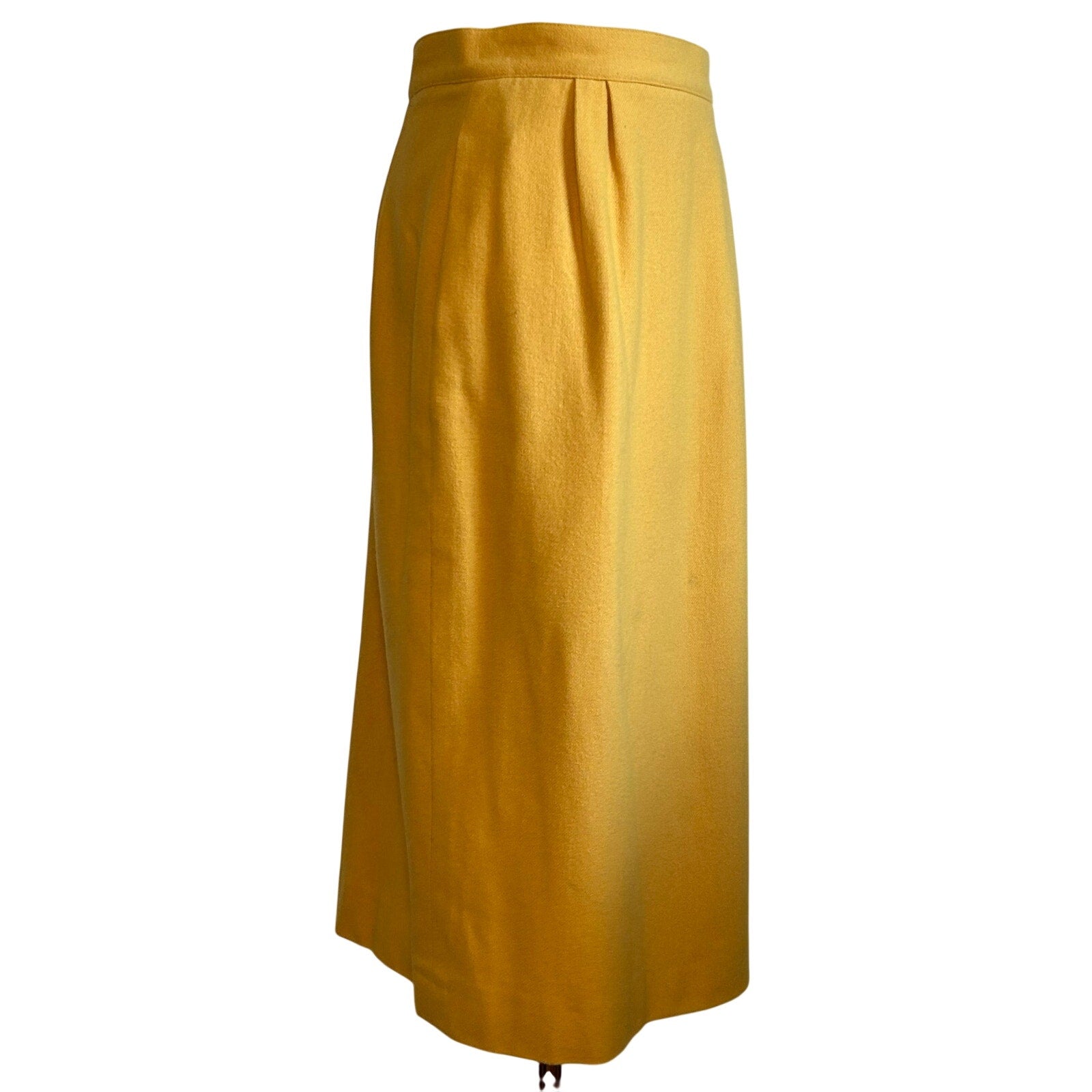 VTG 70s Peabody House Yellow Wool Pleated 4 Midi Skirt Pockets Boho Retro Twee