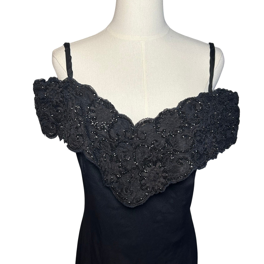 VTG 80s Niki Originals Cocktail Dress Black M Beaded Lace Archive Dark Romantic