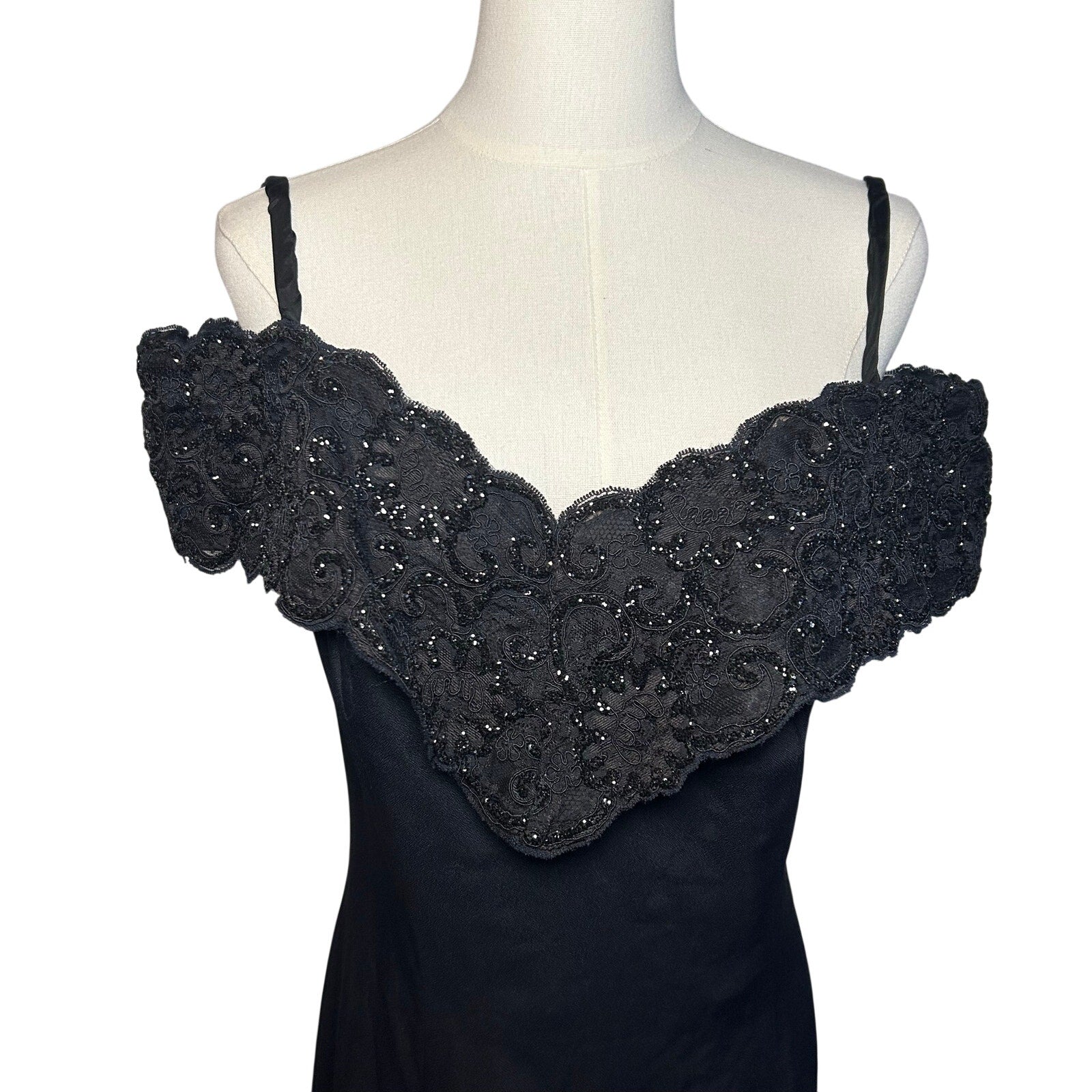 VTG 80s Niki Originals Cocktail Dress Black M Beaded Lace Archive Dark Romantic