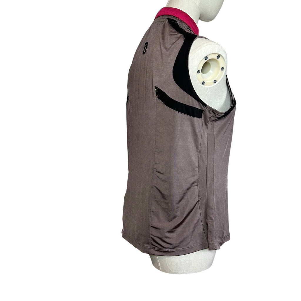 Jamie Sadock Sleeveless Zip Golf Polo Top Grey Pink S Studs Preppy Punk Retro