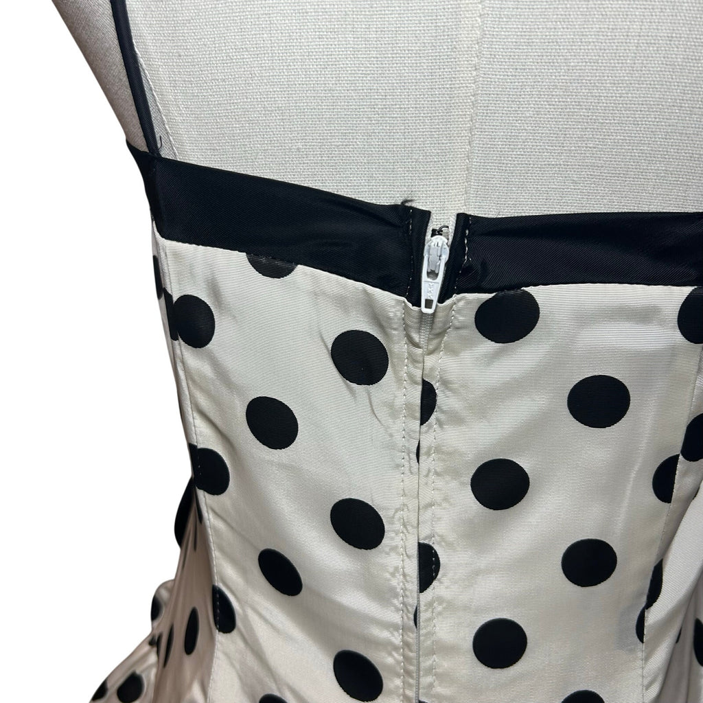 VTG 80s Stop Staring! Polka Dot B&W Medium Tiered Drop Waist Dress Rockabilly