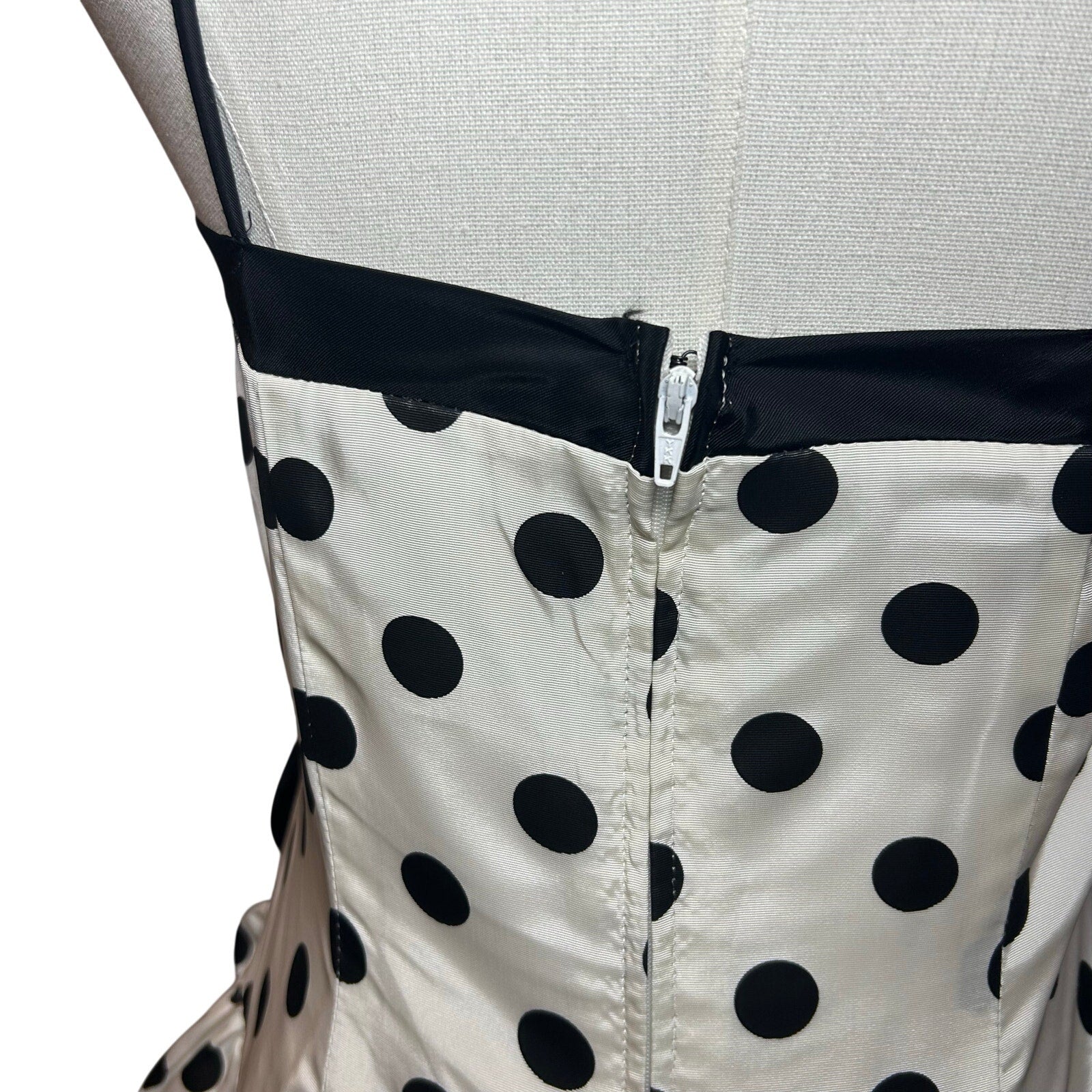 VTG 80s Stop Staring! Polka Dot B&W Medium Tiered Drop Waist Dress Rockabilly