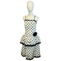 VTG 80s Stop Staring! Polka Dot B&W Medium Tiered Drop Waist Dress Rockabilly