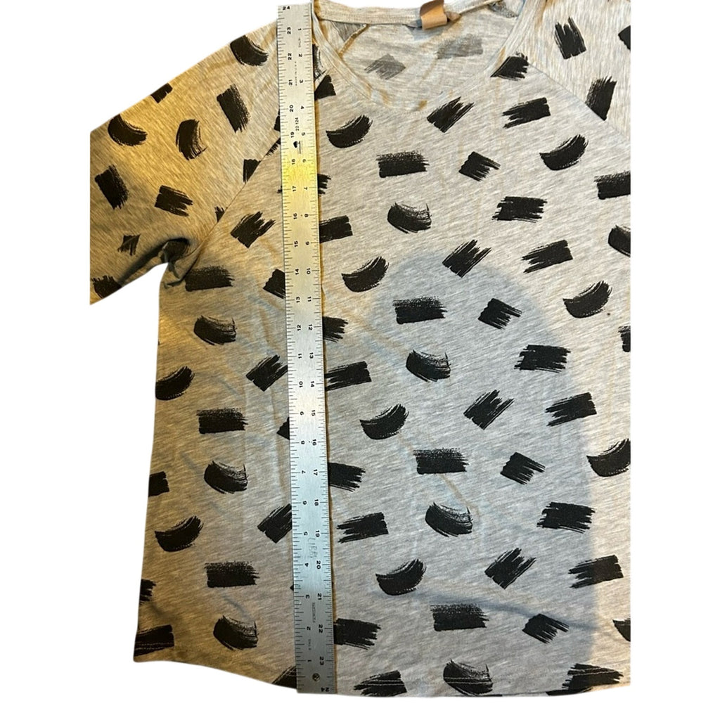 H&M Gray Black Brushstroke Print 3/4 Sleeve Scoop Neck Top Size L Very Soft