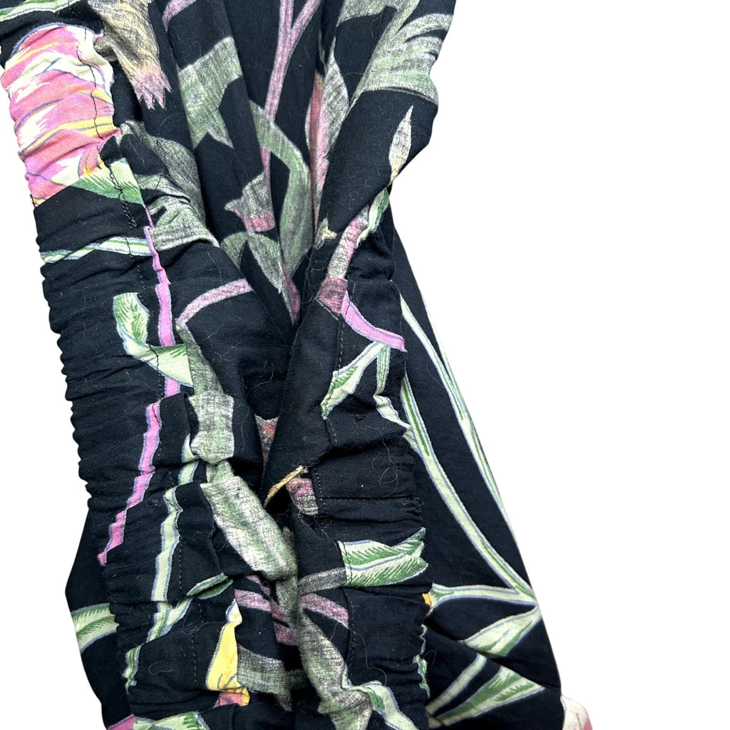 VTG 80s Upcycled M Black Pink Tiered Ruffle Midi Skirt A-Line Floral Boho Pocket