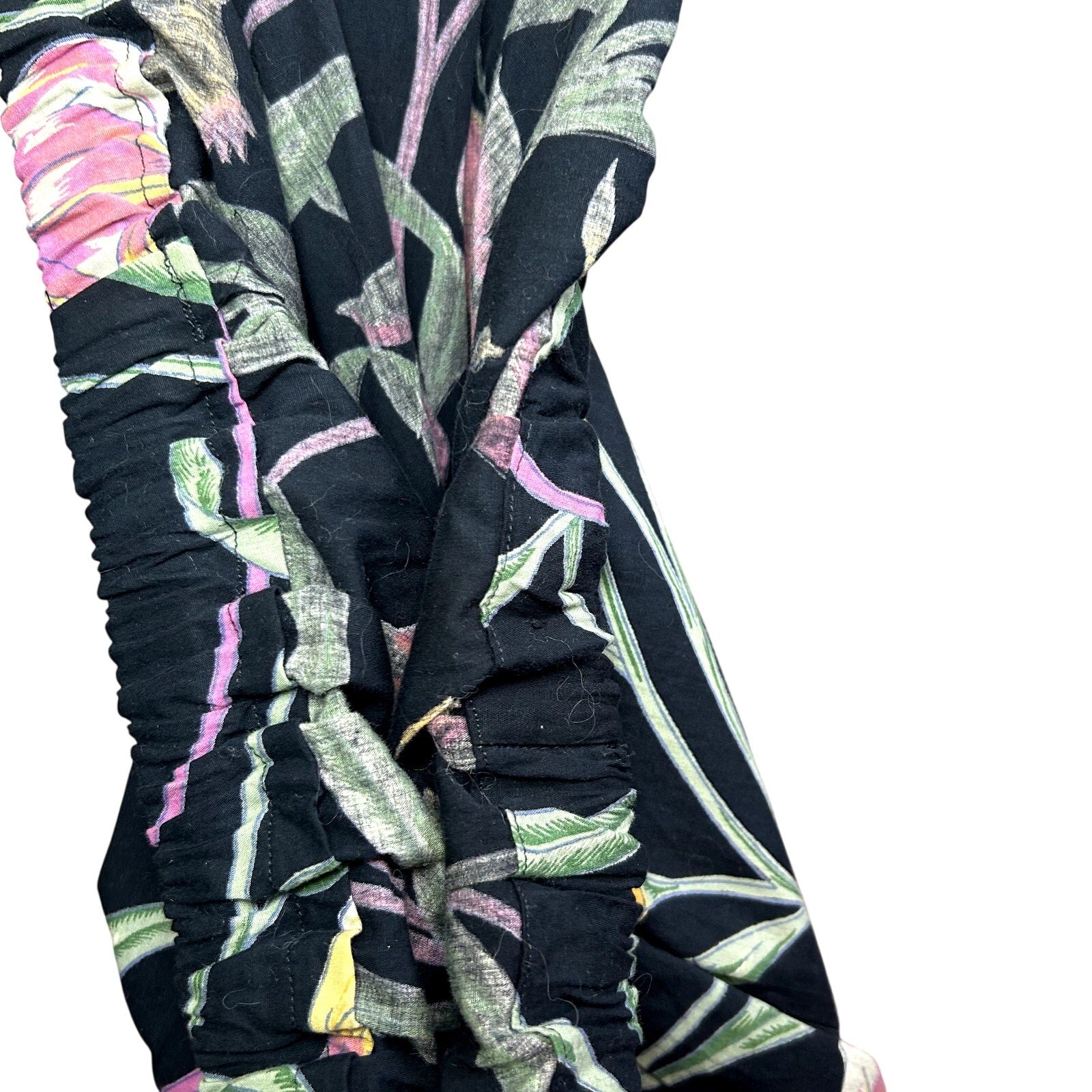 VTG 80s Upcycled M Black Pink Tiered Ruffle Midi Skirt A-Line Floral Boho Pocket