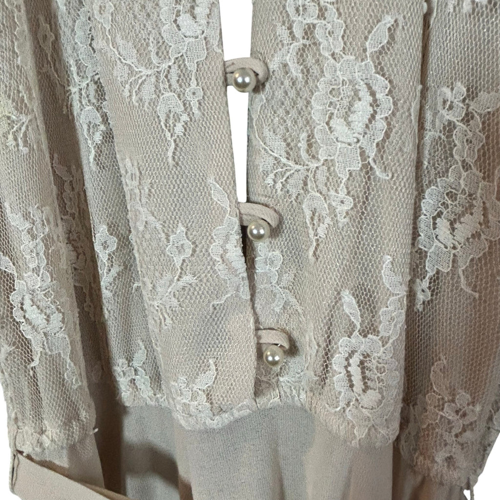 VTG 70s Phase II California Lace Ruffle Maxi Dress Cream Size 6 Victorian Pearl