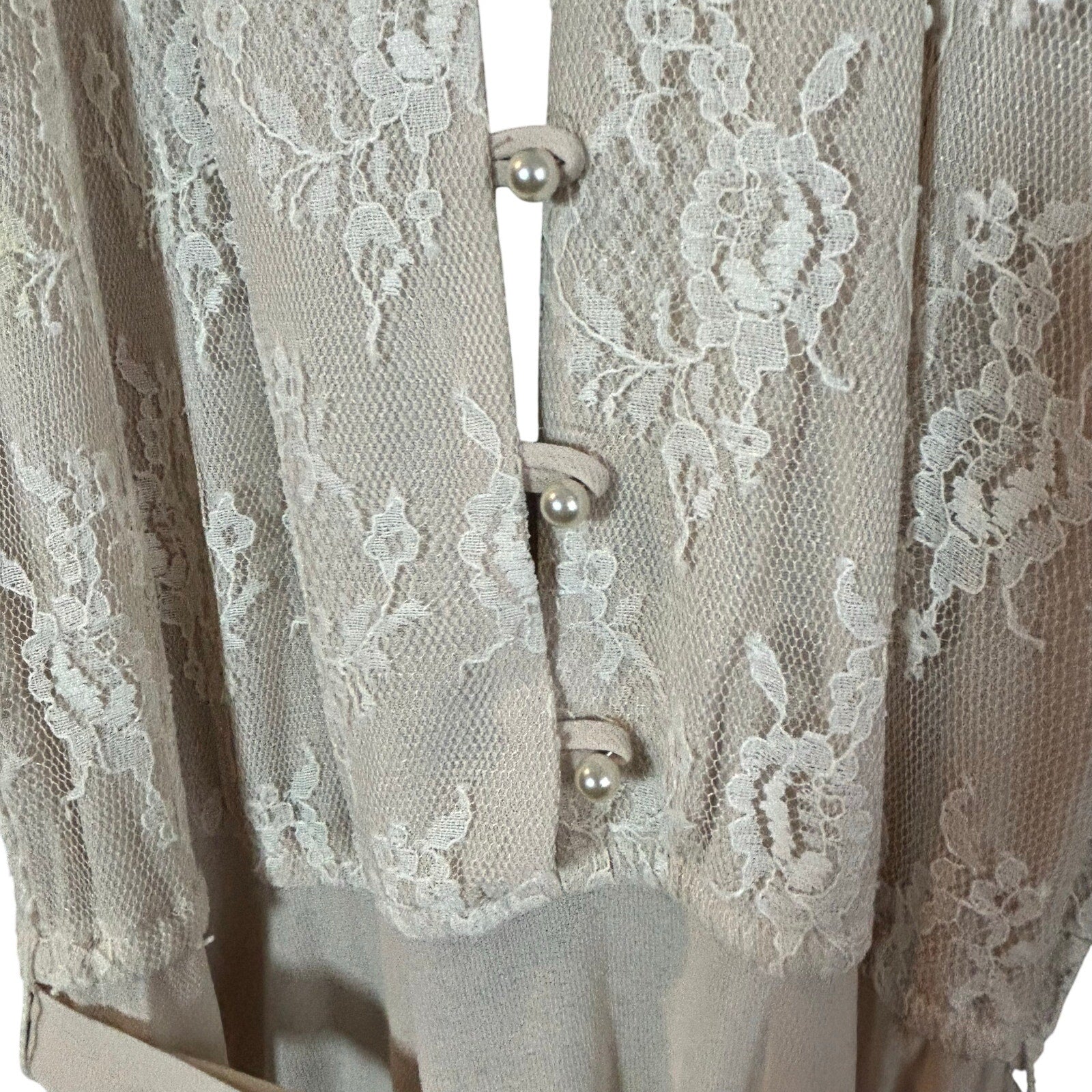 VTG 70s Phase II California Lace Ruffle Maxi Dress Cream Size 6 Victorian Pearl