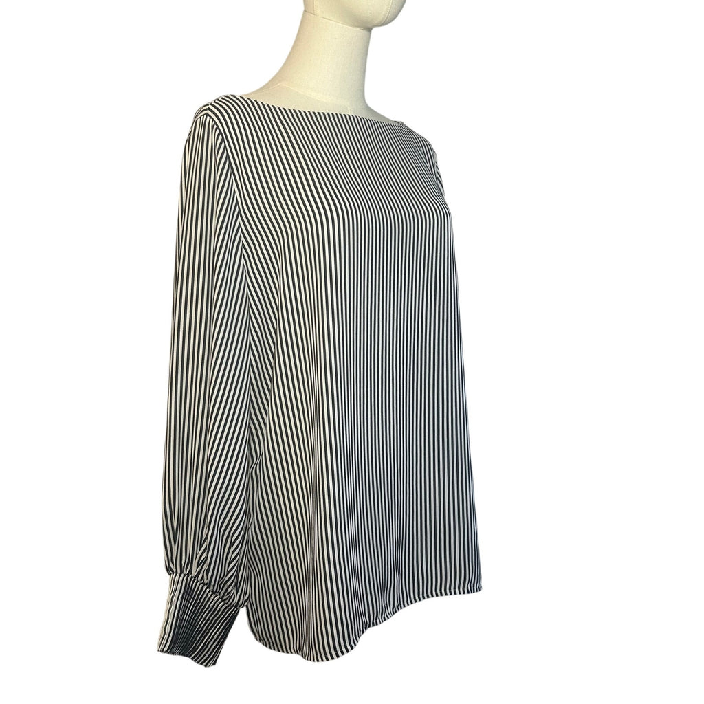 Ann Taylor Modern Striped Boat Neck Blouse Smocked Cuff Minimalist Preppy Large