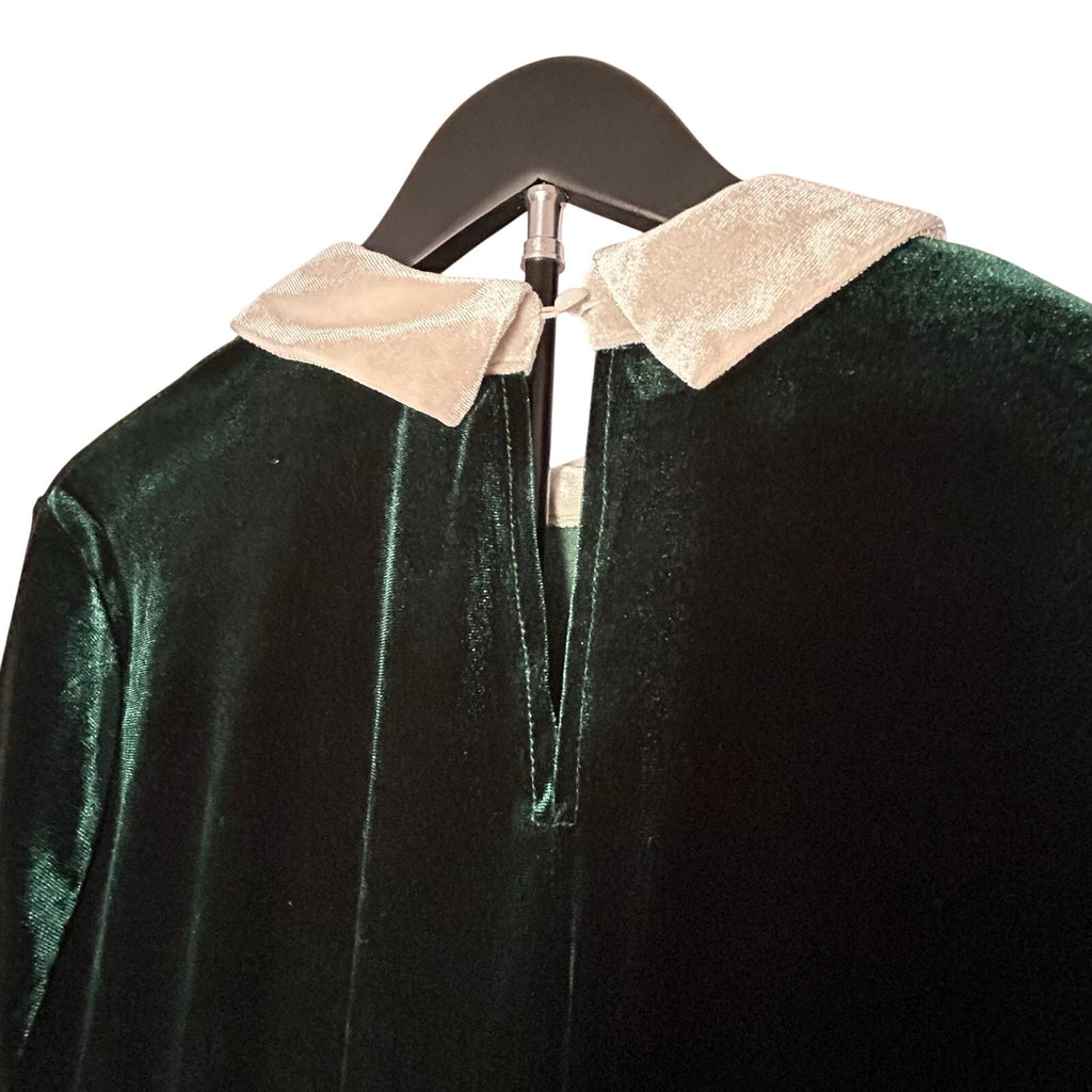KOJOOIN Green Velvet Peter Pan Collar Dress 2XL Long Sleeve Pockets Dark Morii