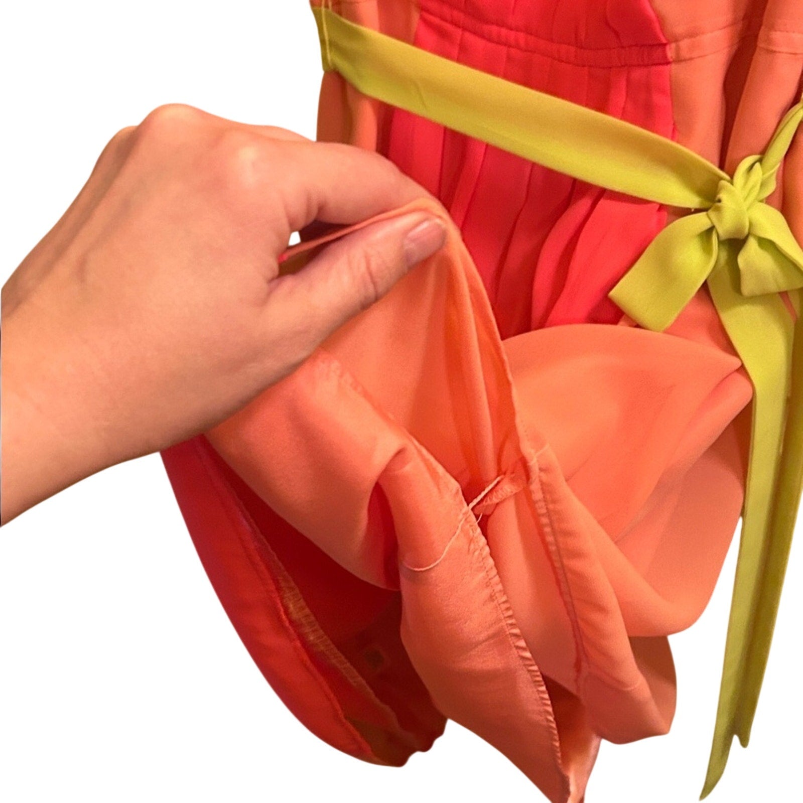 LOFT Colorblock Pleated Midi Dress Pink Coral Neon Green Belt 6 Preppy Retro