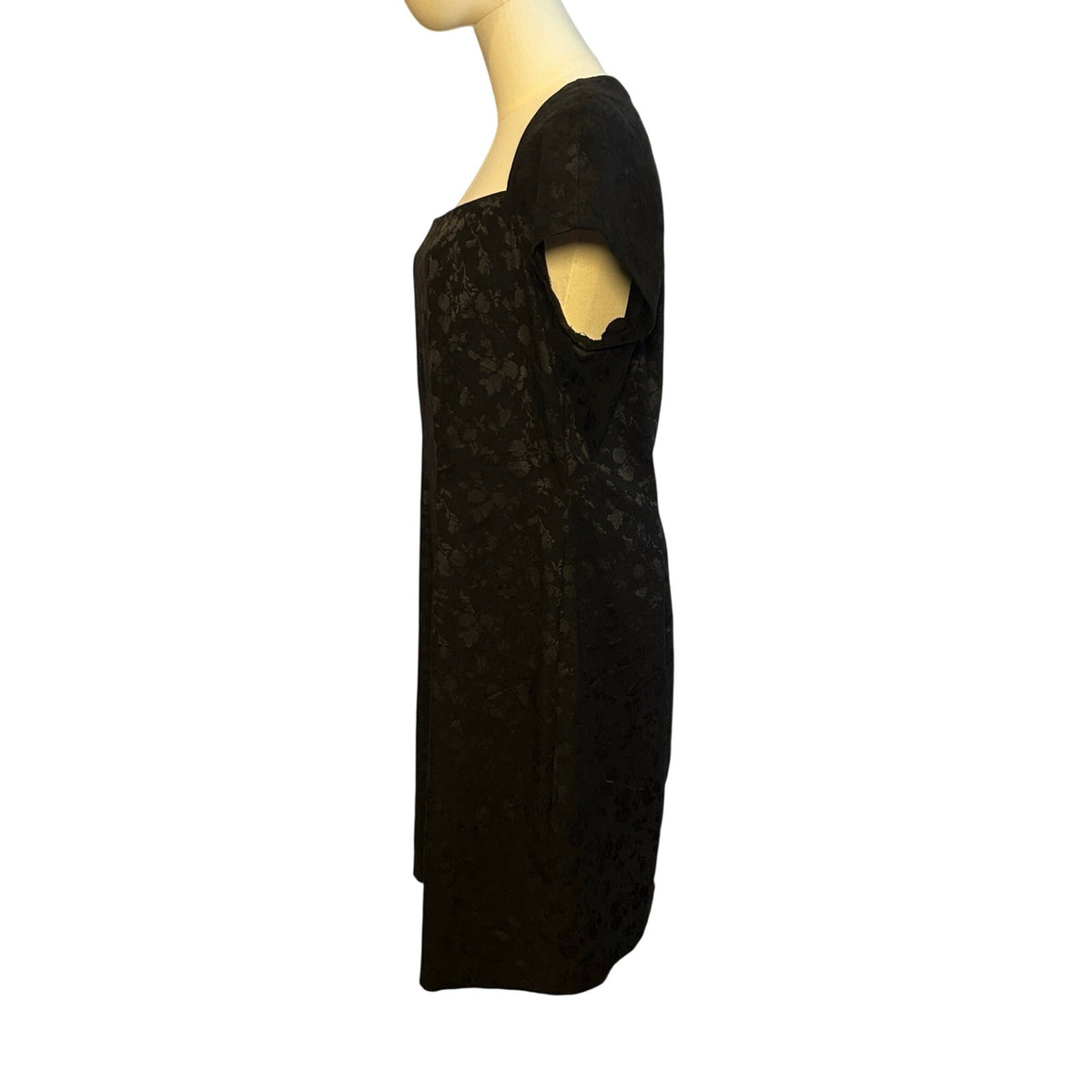 VTG 90s CDC Caren Desiree Black Floral Jacquard Dress Square Neck Midi Size 14