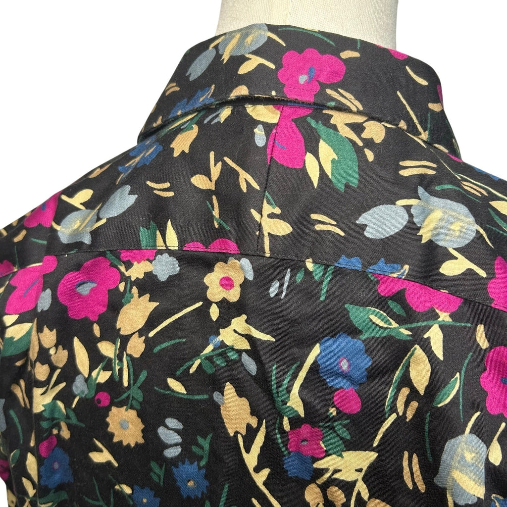 Lauren Ralph Lauren Floral Non-Iron Button Down Shirt Medium Black Pink Career