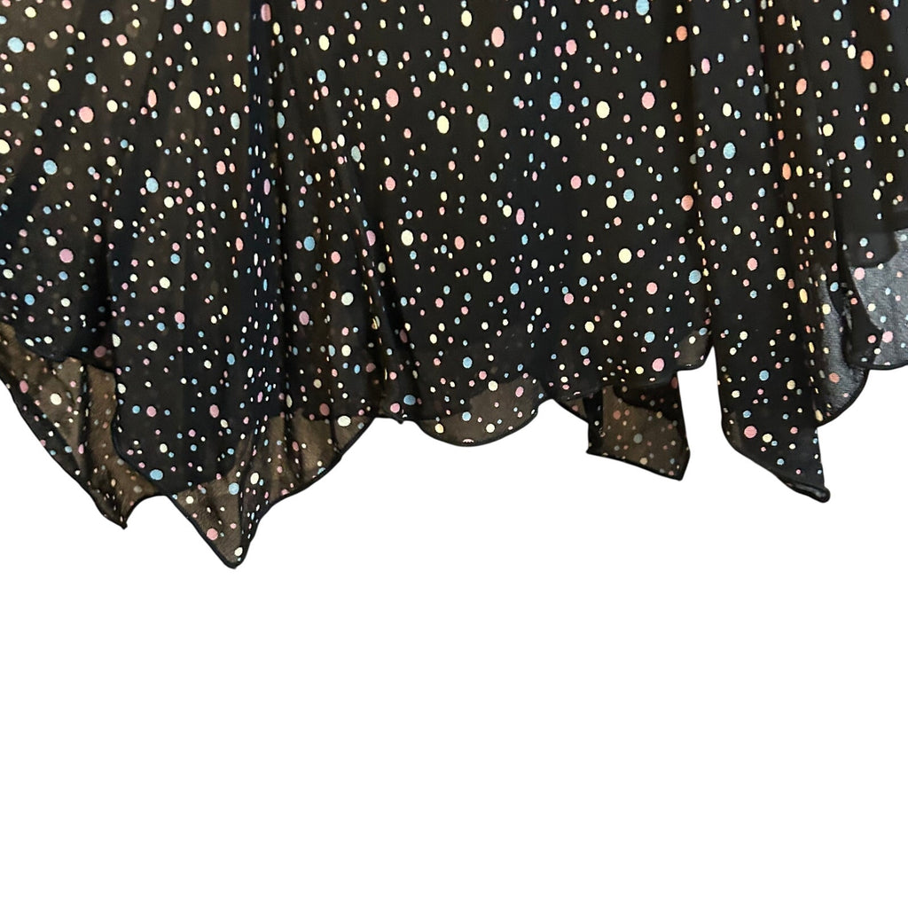VTG Lily Black Multi Confetti Polka Dot Size M Handkerchief Hem Whimsigoth Dress