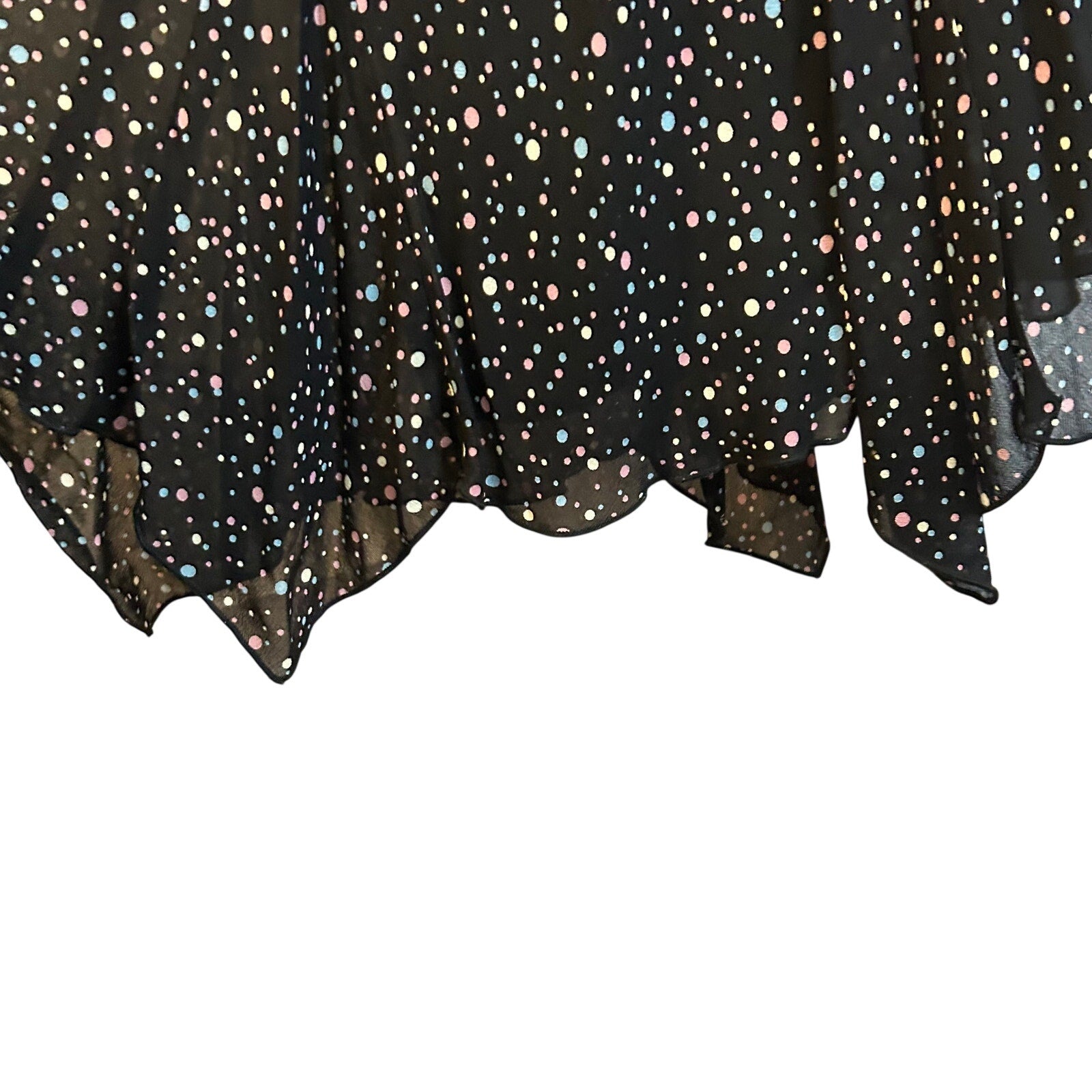 VTG Lily Black Multi Confetti Polka Dot Size M Handkerchief Hem Whimsigoth Dress