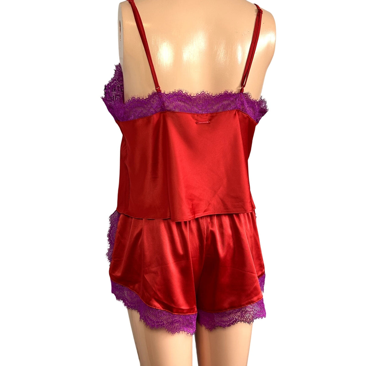 Savage X Fenty Red Purple Lace Camisole Shorts M Lingerie Set Romantic Feminine