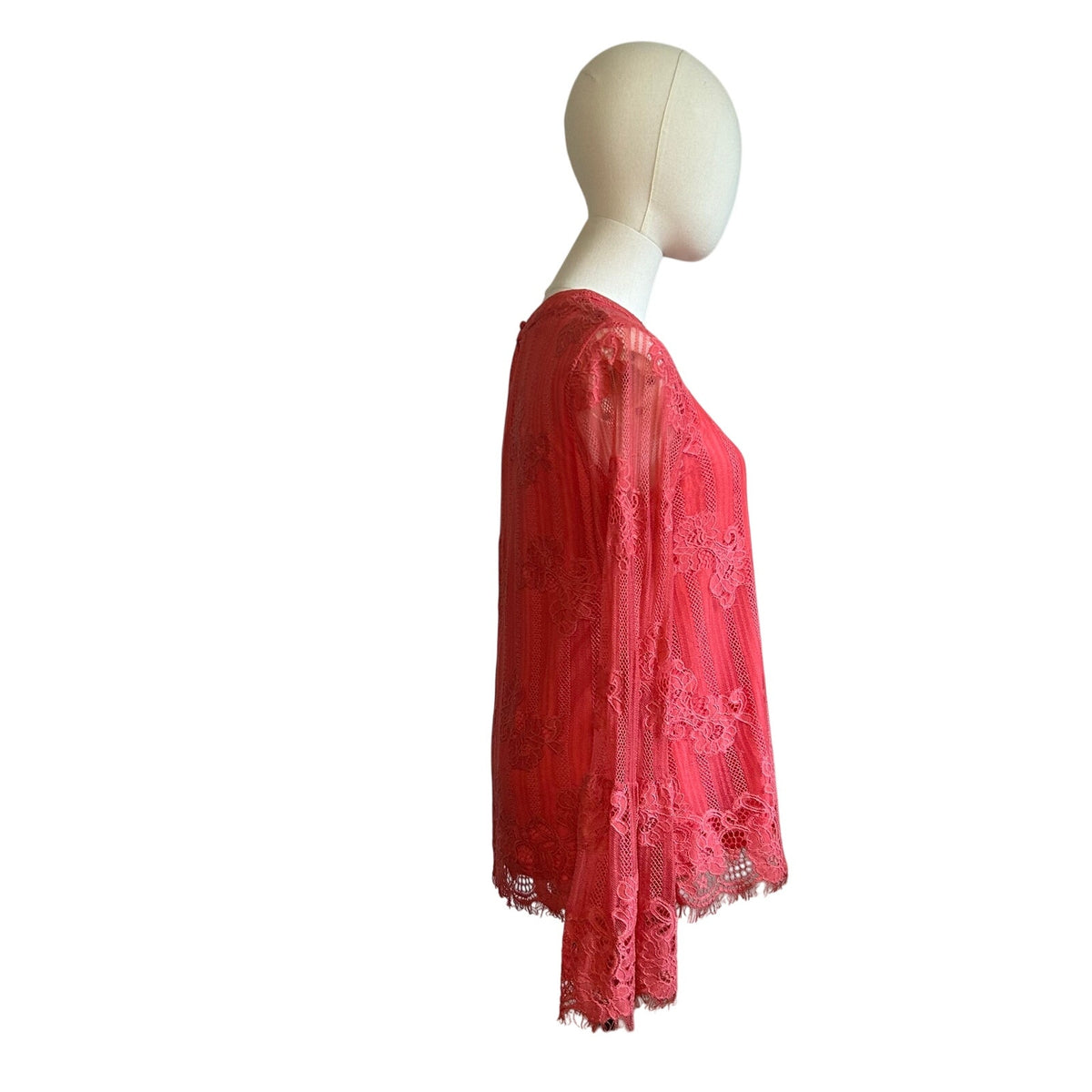 Ultra Pink Floral Lace Top Sheer Bell Sleeves M Coquette Fairy Gypsy Feminine