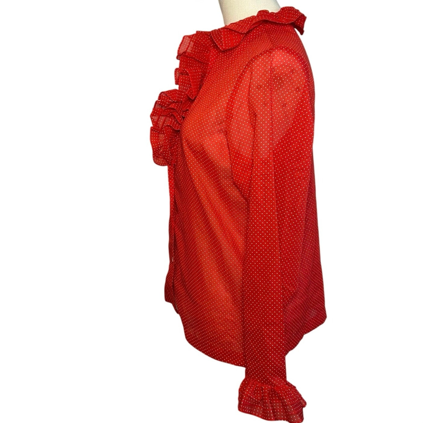 VTG 70s NaMa of California Red M Ruffle Polka Dot Blouse Coquette Whimsigoth