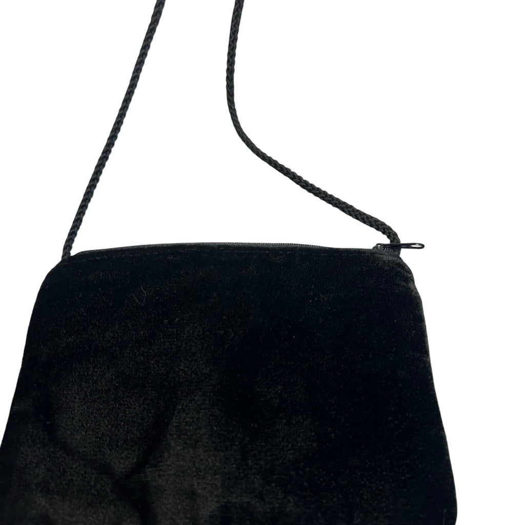 VTG Floral Embroidered Black Velvet Mini Crossbody Bag Boho Whimsigoth