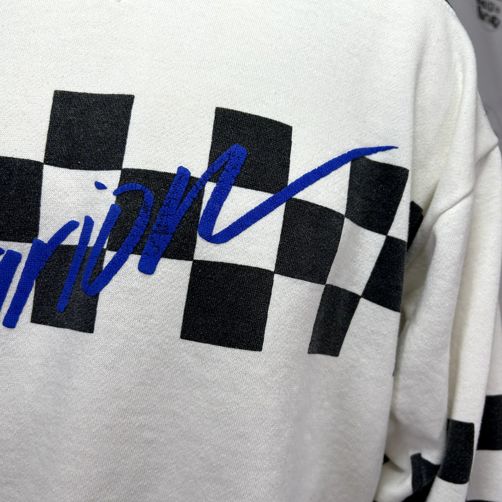VTG 90s Gear for Sports M White Black Checkered Sweatshirt Streetwear Sportswear