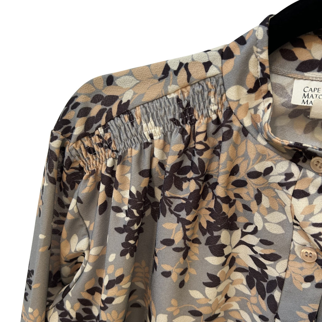 VTG Cape Cod Match Mates Gray Floral Long Sleeve Blouse Retro Boho Career XL