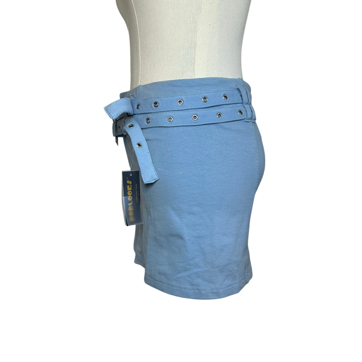 VTG Y2K Poplooks Blue Belted Knit S Mini Skirt NWT NOS Coquette Streetwear Retro