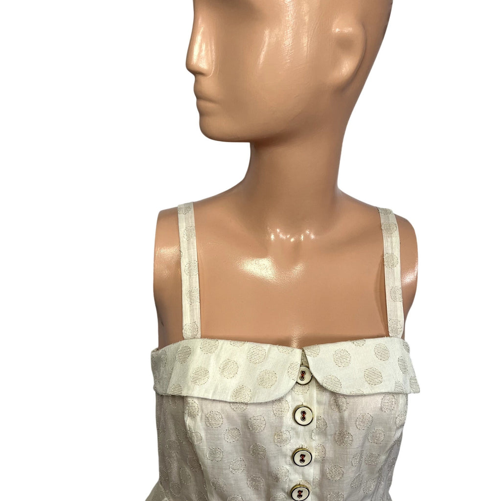 Free People Metallic Polka Dot Dress S Smocked Button Down Knee Length Cottage