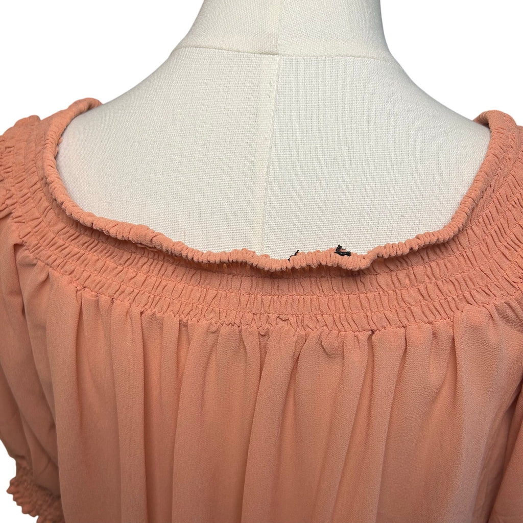 Peach Sheer Chiffon Smocked Cropped M Blouse Fairycore  Coquette Whimsigoth Boho