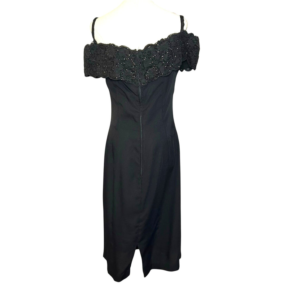 VTG 80s Niki Originals Cocktail Dress Black M Beaded Lace Archive Dark Romantic