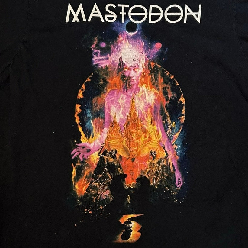 Mastodon Band T-Shirt L Black Boat Neck Custom Cut Streetwear Grunge Goth Metal